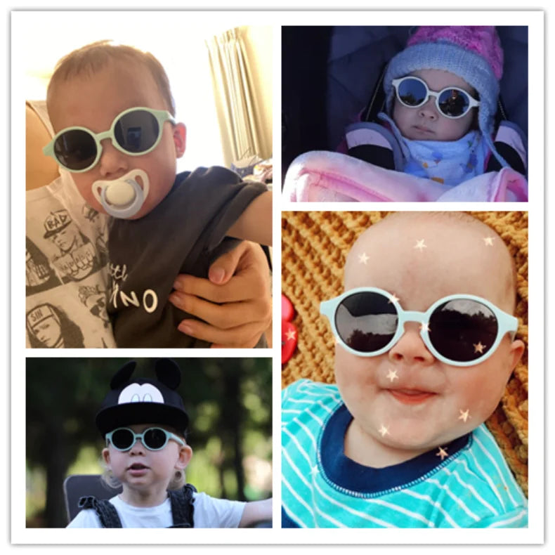 0-4 Years Baby Silical Gel Glasses UV400 Protection TPEE Polarized Strap Baby Girl Flexible Sunglasses with Free Silicone Rope