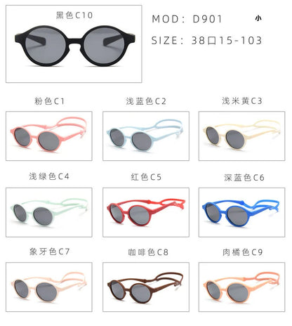 0-4 Years Baby Silical Gel Glasses UV400 Protection TPEE Polarized Strap Baby Girl Flexible Sunglasses with Free Silicone Rope